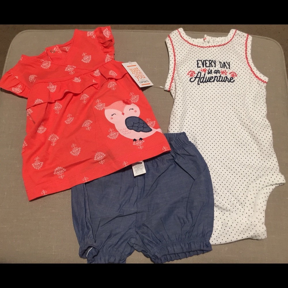 Baby girl - 3 piece pink, blue & white owl set